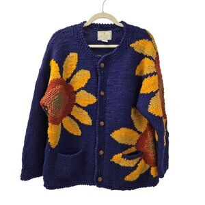Express Tricot Vintage 100% Wool Handknitted Sunflower Cardigan Sweater